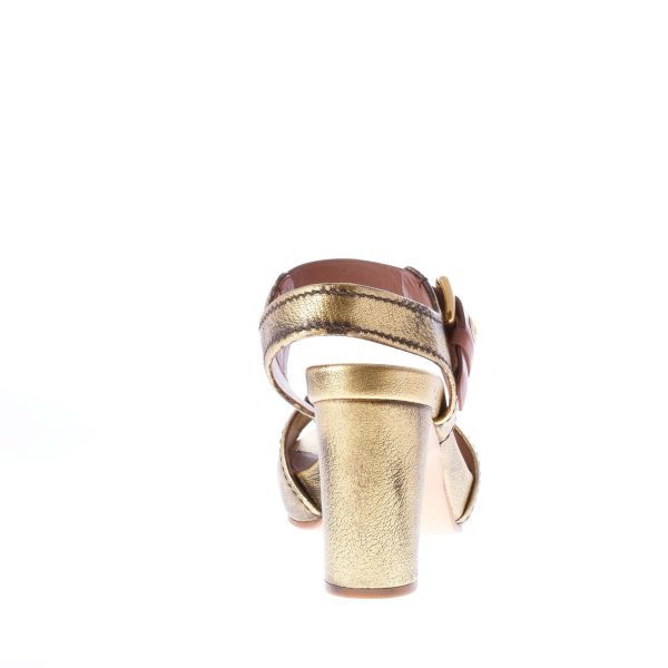 CAR SHOE sandalo con fibbia alla caviglia in pelle ORO anticato più cuoio. Tacco 10 cm. Plateau 2 cm - immagine 4