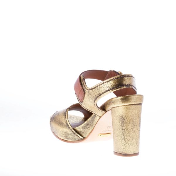 CAR SHOE sandalo con fibbia alla caviglia in pelle ORO anticato più cuoio. Tacco 10 cm. Plateau 2 cm - immagine 5