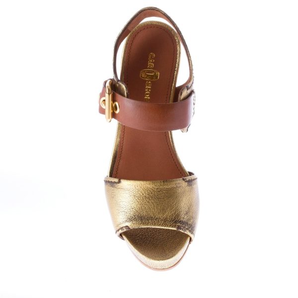 CAR SHOE sandalo con fibbia alla caviglia in pelle ORO anticato più cuoio. Tacco 10 cm. Plateau 2 cm - immagine 8