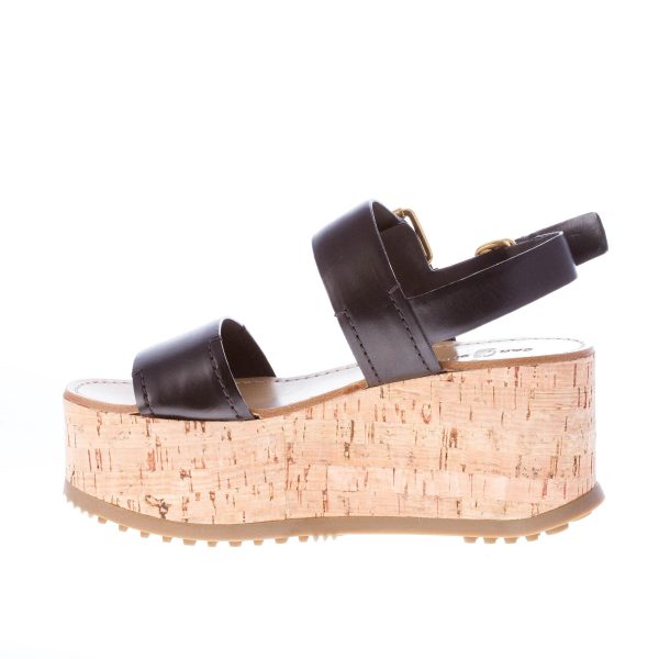 CAR SHOE sandalo in pelle NERO con fibbie dorate e zeppa in sughero. Tacco 7 cm - immagine 6