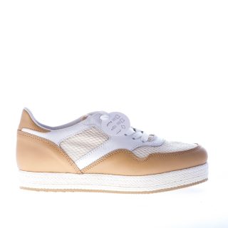 HOGAN sneaker H268 in tessuto BEIGE più pelle naturale e bianco con fascia in corda.