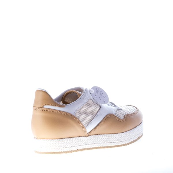 HOGAN sneaker H268 in tessuto BEIGE più pelle naturale e bianco con fascia in corda. - immagine 3