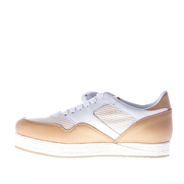 HOGAN sneaker H268 in tessuto BEIGE più pelle naturale e bianco con fascia in corda. - immagine 6