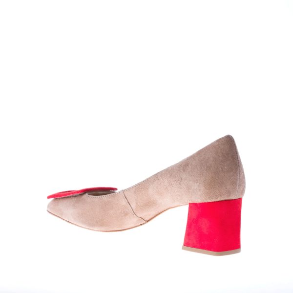 IL BORGO FIRENZE décolleté in camoscio BEIGE con fibbia e tacco rosso. Tacco 5,5 cm - immagine 5