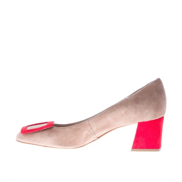 IL BORGO FIRENZE décolleté in camoscio BEIGE con fibbia e tacco rosso. Tacco 5,5 cm - immagine 6