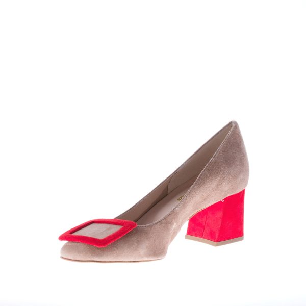 IL BORGO FIRENZE décolleté in camoscio BEIGE con fibbia e tacco rosso. Tacco 5,5 cm - immagine 7
