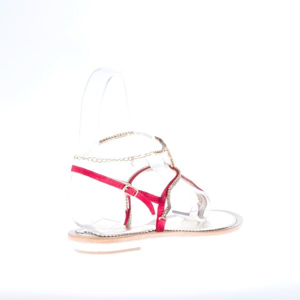 MASTRODOMENICO sandalo in camoscio ROSSO con rifinitura gioiello dorata alla caviglia. Tacco 2 cm - immagine 2