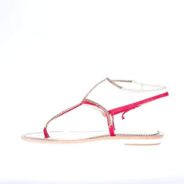 MASTRODOMENICO sandalo in camoscio ROSSO con rifinitura gioiello dorata alla caviglia. Tacco 2 cm - immagine 5