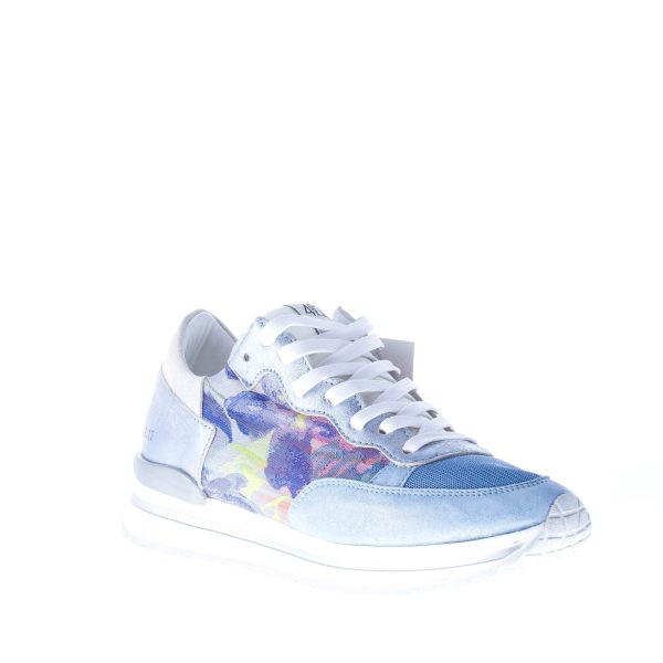 QUATTROBARRADODICI sneaker in camoscio AZZURRO con tessuto e stampa floreale - immagine 2