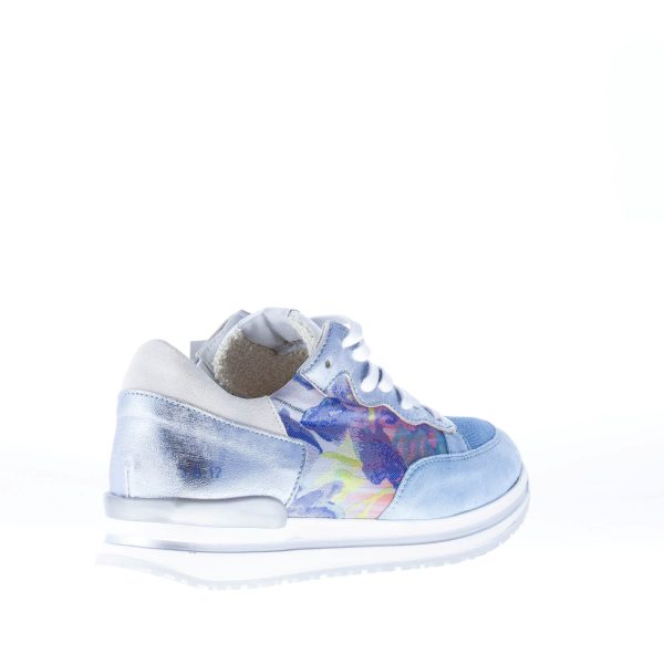 QUATTROBARRADODICI sneaker in camoscio AZZURRO con tessuto e stampa floreale - immagine 3