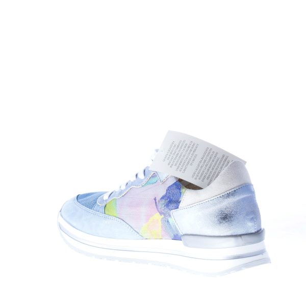 QUATTROBARRADODICI sneaker in camoscio AZZURRO con tessuto e stampa floreale - immagine 5