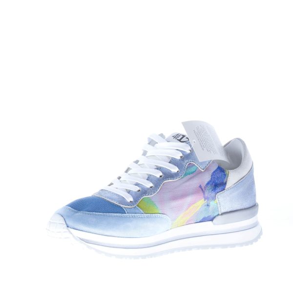 QUATTROBARRADODICI sneaker in camoscio AZZURRO con tessuto e stampa floreale - immagine 7