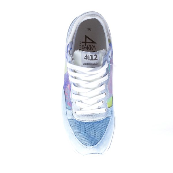 QUATTROBARRADODICI sneaker in camoscio AZZURRO con tessuto e stampa floreale - immagine 8