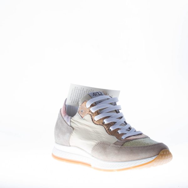 QUATTROBARRADODICI sneaker in camoscio TORTORA e tessuto naturale con inserti laminati - immagine 2