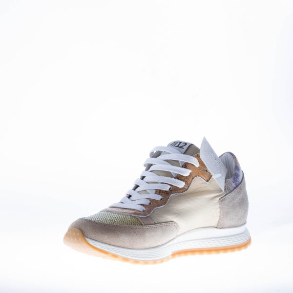 QUATTROBARRADODICI sneaker in camoscio TORTORA e tessuto naturale con inserti laminati - immagine 7
