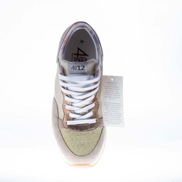 QUATTROBARRADODICI sneaker in camoscio TORTORA e tessuto naturale con inserti laminati - immagine 8