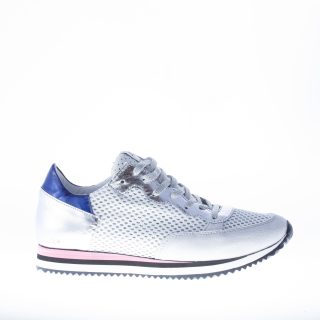 QUATTROBARRADODICI sneaker in pelle ARGENTO con tessuto bianco intrecciato