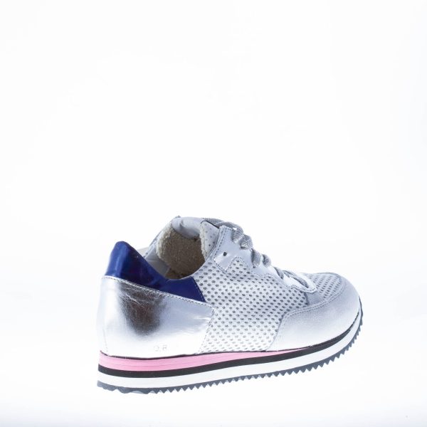 QUATTROBARRADODICI sneaker in pelle ARGENTO con tessuto bianco intrecciato - immagine 3