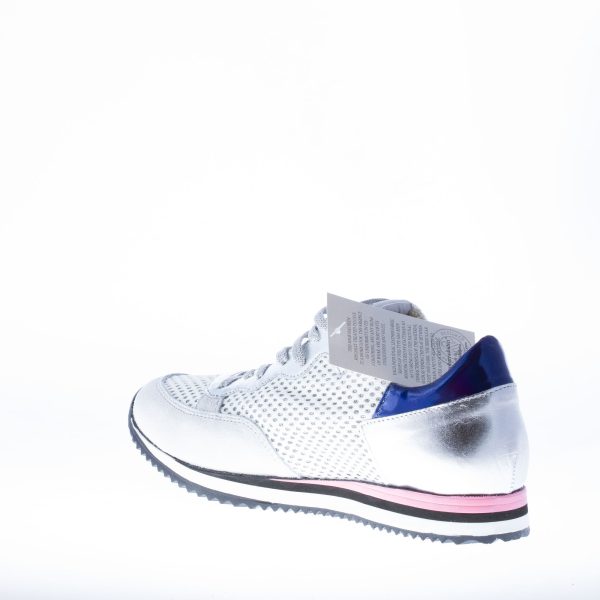 QUATTROBARRADODICI sneaker in pelle ARGENTO con tessuto bianco intrecciato - immagine 5