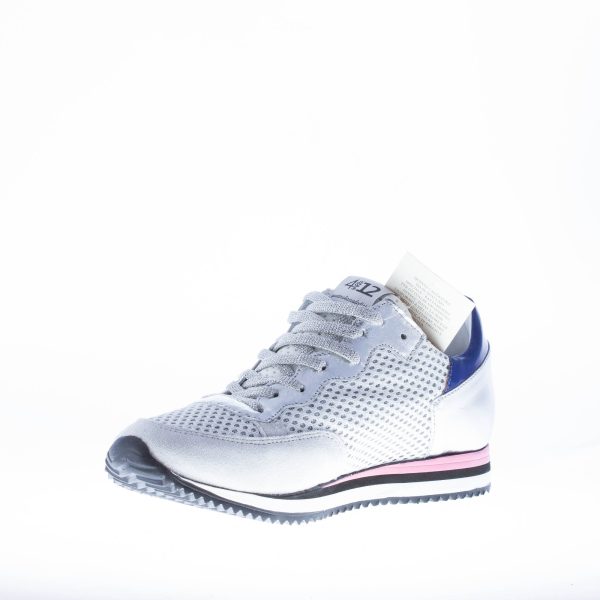 QUATTROBARRADODICI sneaker in pelle ARGENTO con tessuto bianco intrecciato - immagine 7