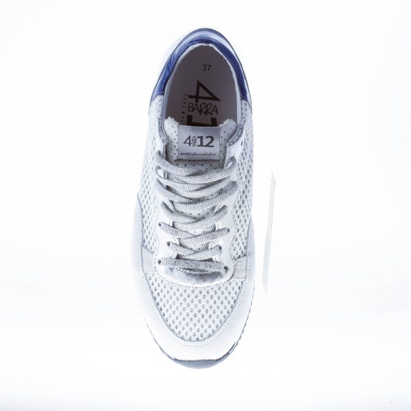 QUATTROBARRADODICI sneaker in pelle ARGENTO con tessuto bianco intrecciato - immagine 8