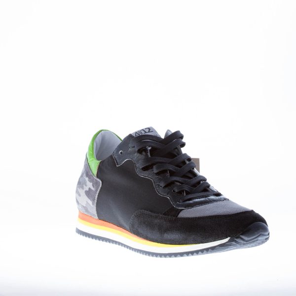 QUATTROBARRADODICI sneaker in camoscio più tessuto NERO con camoscio mimetico - immagine 2
