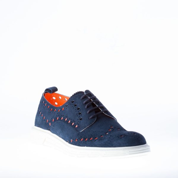 STRIKE FIRENZE scarpa in camoscio BLU con dettaglio brogue forato e suola light - immagine 2