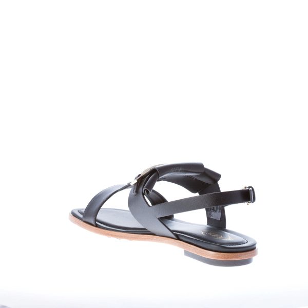 TOD'S sandalo basso in pelle NERO con accessorio clamp in metallo. Tacco 1 cm - immagine 5