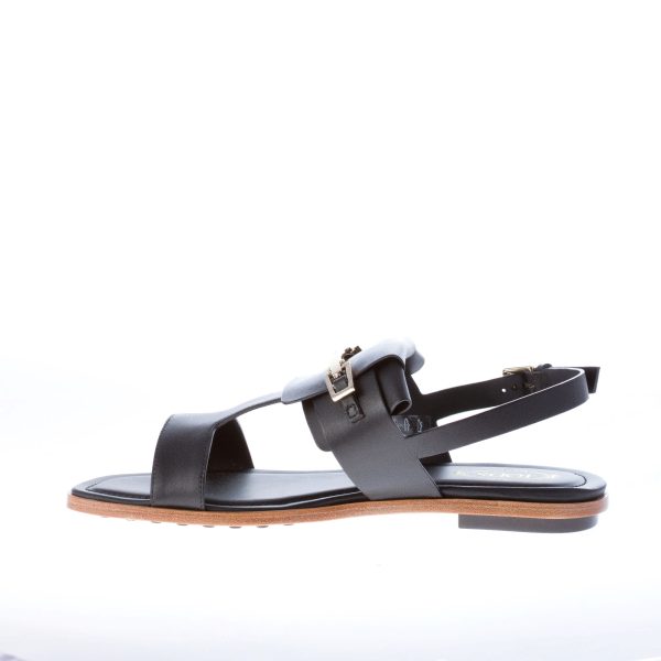 TOD'S sandalo basso in pelle NERO con accessorio clamp in metallo. Tacco 1 cm - immagine 6