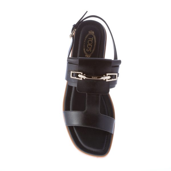 TOD'S sandalo basso in pelle NERO con accessorio clamp in metallo. Tacco 1 cm - immagine 8