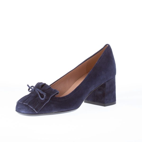 IL BORGO FIRENZE donna décolleté in camoscio BLU con frangia. Tacco 5,5 cm - immagine 6