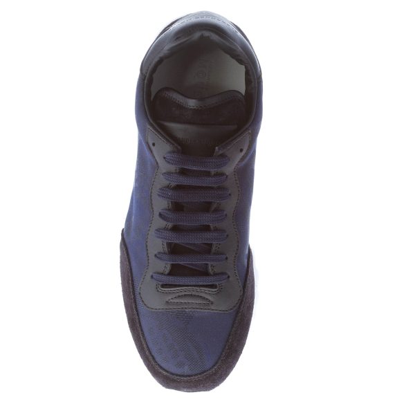 ALEXANDER MCQUEEN uomo sneaker in tessuto jacquard BLU con rifiniture in pelle e camoscio nero - immagine 7