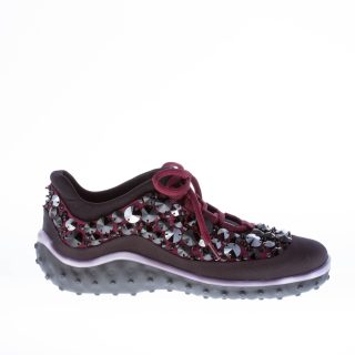 MIU MIU donna sneaker in raso più nylon tech NERO E BORDEAUX con swarovsky