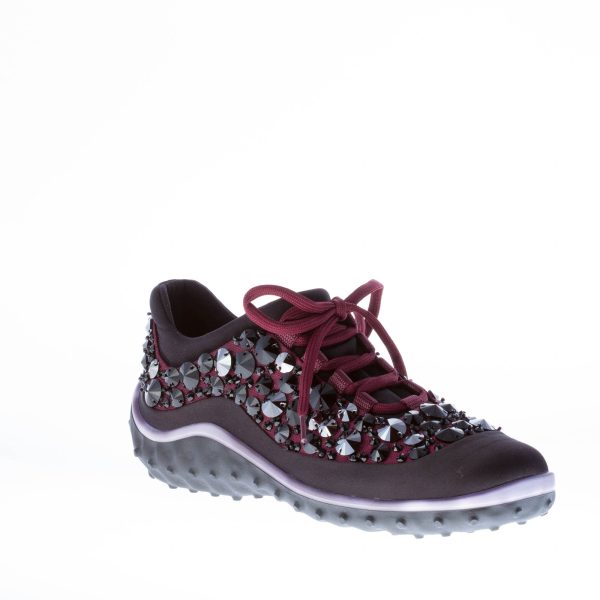 MIU MIU donna sneaker in raso più nylon tech NERO E BORDEAUX con swarovsky - immagine 2