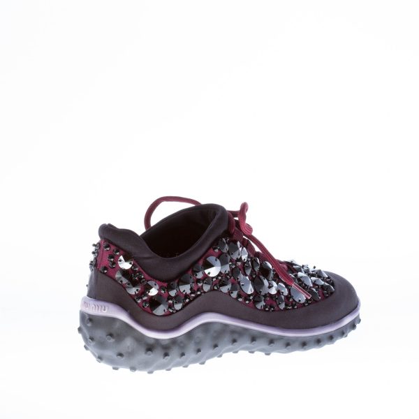MIU MIU donna sneaker in raso più nylon tech NERO E BORDEAUX con swarovsky - immagine 3
