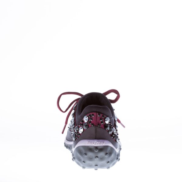 MIU MIU donna sneaker in raso più nylon tech NERO E BORDEAUX con swarovsky - immagine 4