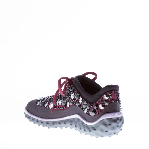MIU MIU donna sneaker in raso più nylon tech NERO E BORDEAUX con swarovsky - immagine 5