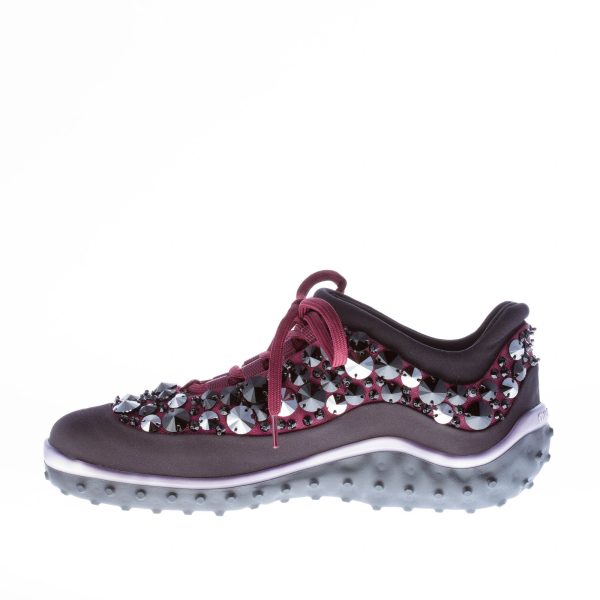 MIU MIU donna sneaker in raso più nylon tech NERO E BORDEAUX con swarovsky - immagine 6