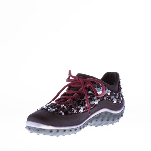 MIU MIU donna sneaker in raso più nylon tech NERO E BORDEAUX con swarovsky - immagine 7