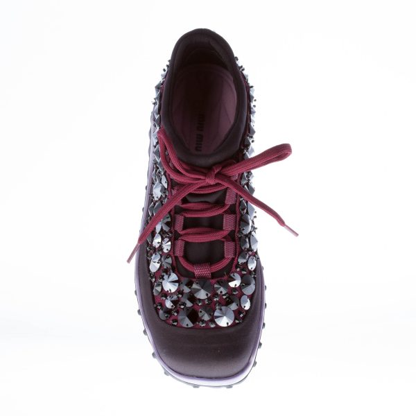 MIU MIU donna sneaker in raso più nylon tech NERO E BORDEAUX con swarovsky - immagine 8