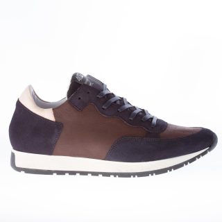 QUATTROBARRADODICI uomo sneaker in camoscio BLU e pelle MARRONE