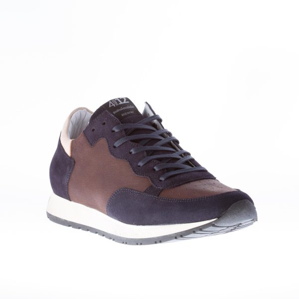 QUATTROBARRADODICI uomo sneaker in camoscio BLU e pelle MARRONE - immagine 2