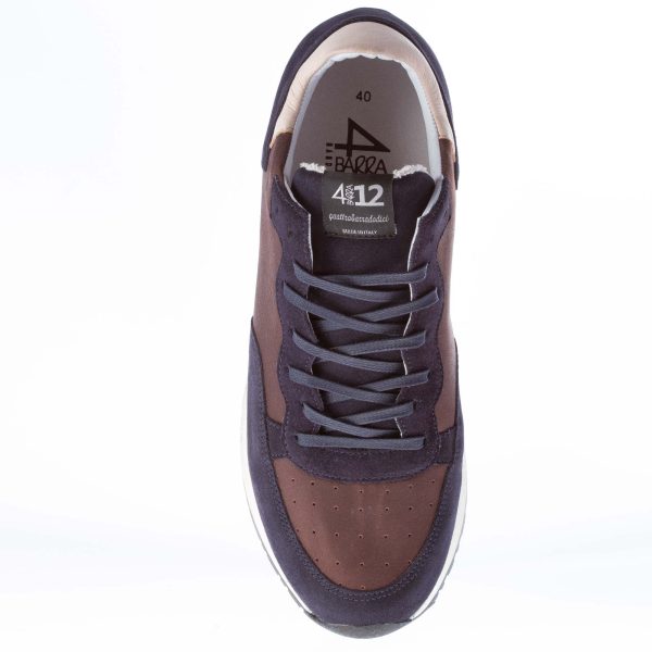 QUATTROBARRADODICI uomo sneaker in camoscio BLU e pelle MARRONE - immagine 8