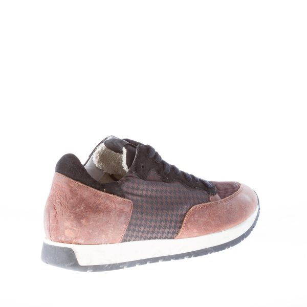 QUATTROBARRADODICI uomo sneaker in pelle marrone più tessuto pied de poule - immagine 3
