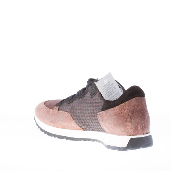 QUATTROBARRADODICI uomo sneaker in pelle marrone più tessuto pied de poule - immagine 5