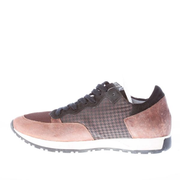 QUATTROBARRADODICI uomo sneaker in pelle marrone più tessuto pied de poule - immagine 6