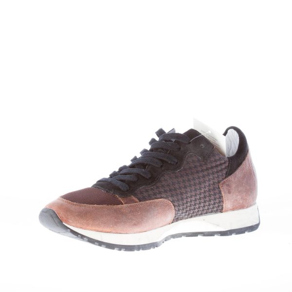 QUATTROBARRADODICI uomo sneaker in pelle marrone più tessuto pied de poule - immagine 7
