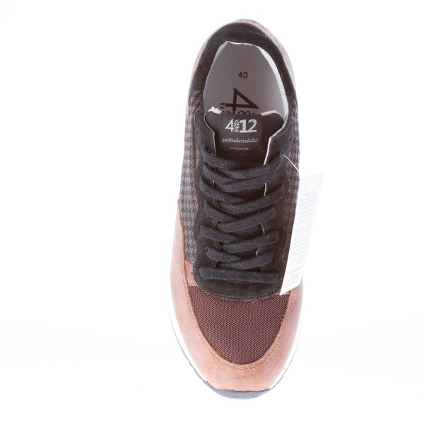 QUATTROBARRADODICI uomo sneaker in pelle marrone più tessuto pied de poule - immagine 8