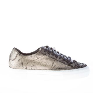 QUATTROBARRADODICI donna sneaker in tessuto PLATINO con effetto laserato