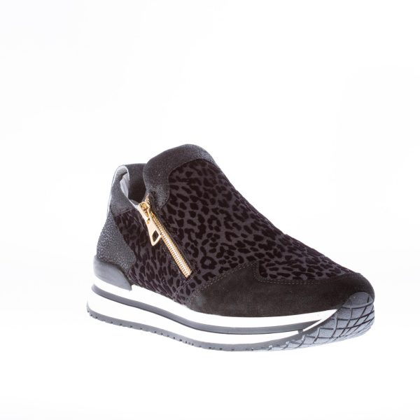 QUATTROBARRADODICI donna slip on sneaker con zip in tessuto NERO stampa animalier - immagine 2